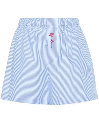 ..,merci Embroidered-logo Striped Shorts - Blue