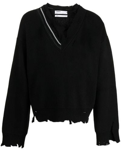 C2H4 Sunburnt Distressed-effect Sweater - Black