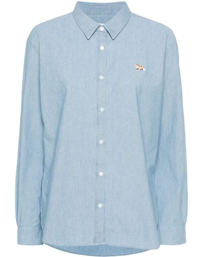 Maison Kitsuné Baby Fox-motif Chambray Shirt - Blue