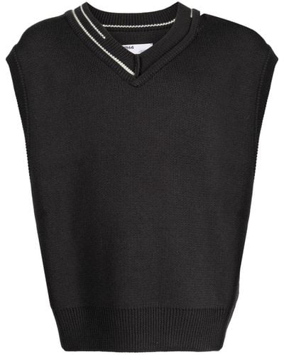 C2H4 V-neck Stripe-detailing Vest - Black