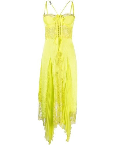 Versace Sheer-lace Asymmetric Satin Dress - Yellow