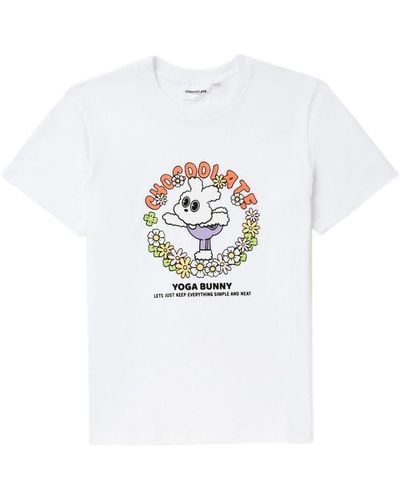 Chocoolate Yoga Bunny Graphic-print Cotton T-shirt - White