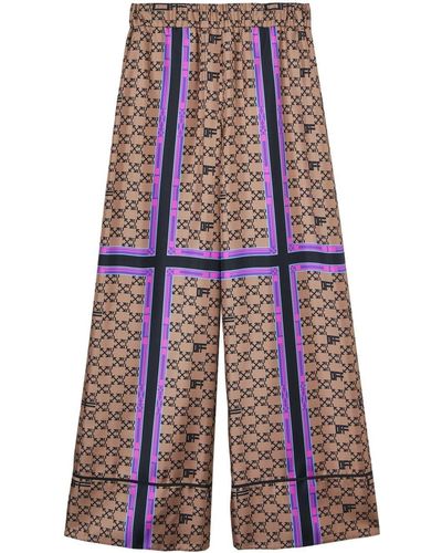 Off-White c/o Virgil Abloh Monogram-print Wide-leg Silk Trousers - Brown