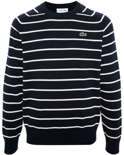 Lacoste Striped Cotton Sweater - Blue