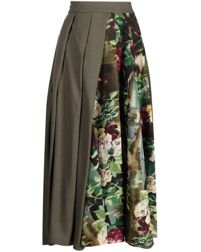 Antonio Marras Floral-print Pleated Skirt - Green