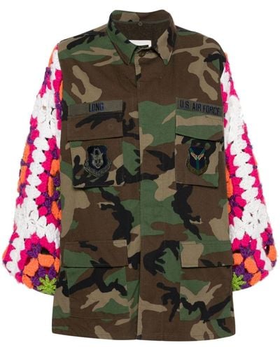 TU LIZE Army Of Love Crochet-sleeves Jacket - Green
