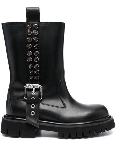 Moschino Spike-embellished Leather Boots - Black