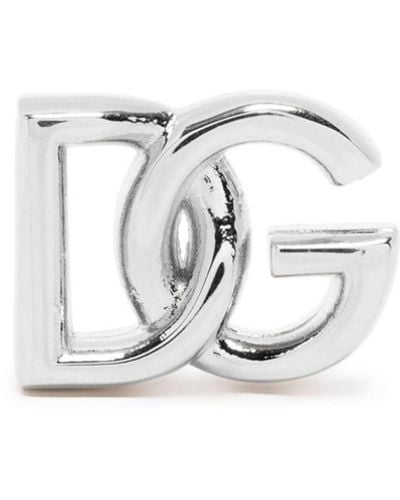 Dolce & Gabbana Orecchino a bottone con logo in argento sterling - Bianco
