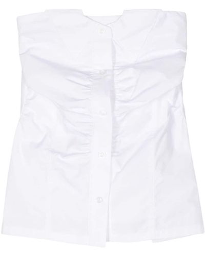 Low Classic Ribbon-embellished Cotton Tube Top - White