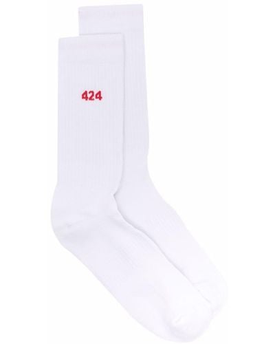 424 Intarsia-knit Logo Ankle Socks - White