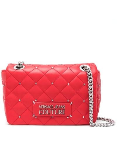 Versace Logo-plaque Quilted Crossbody Bag - Red
