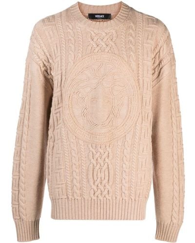 Versace Medusa Cable-knit Sweater - Natural