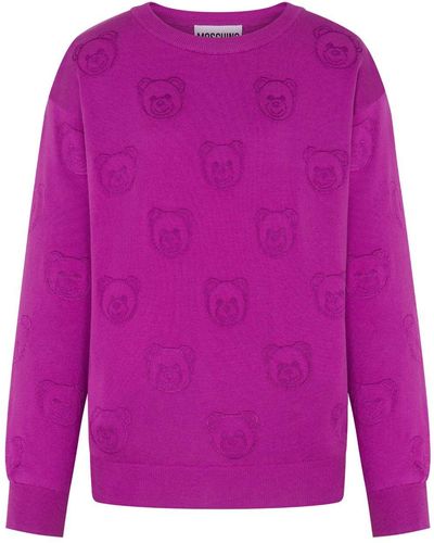 Moschino Teddy Bear Jacquard-knit Sweater - Purple