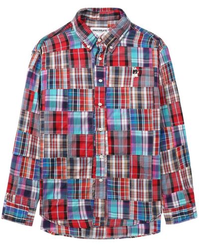 Chocoolate Check Panelled Cotton Shirt - Red