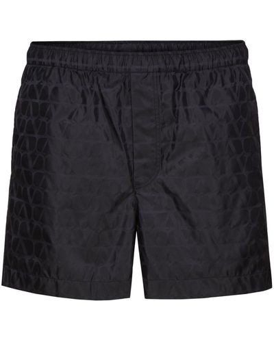 Valentino Garavani Optical V Elasticated-waist Swim Shorts - Black