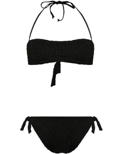 Fisico Cloqué-effect Bandeau Bikini - Black