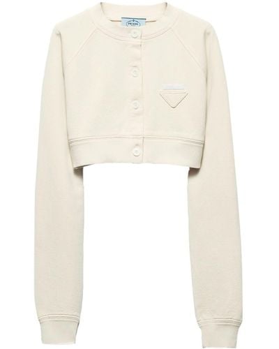 Prada Cropped-Jacke mit Triangel-Logo - Weiß