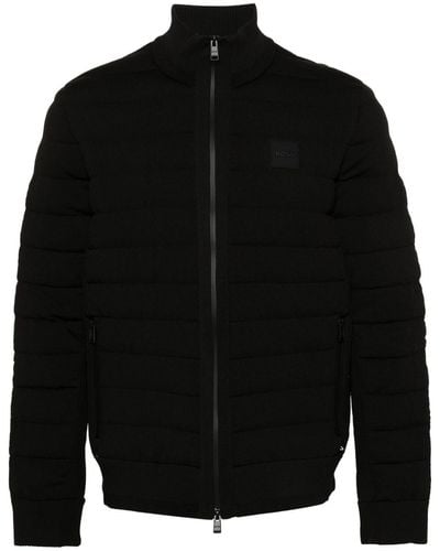 BOSS Rubberised-logo Quilted Puffer Jacket - Black