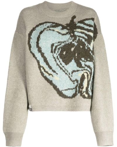 Izzue Intarsia-knit Crew-neck Sweater - Gray