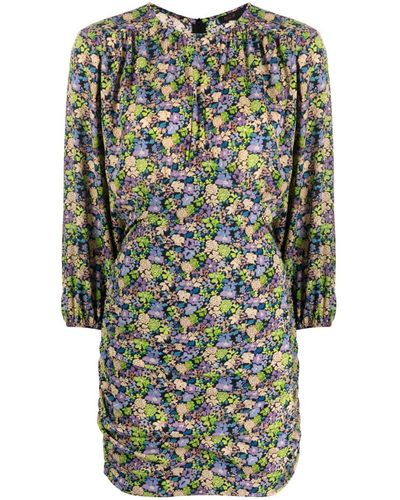 Maje Mini-jurk Met Bloemenprint En Ruches - Groen