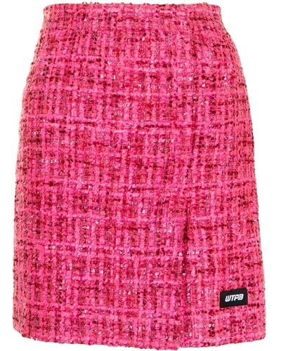 Pushbutton Tweed Straight Skirt - Pink
