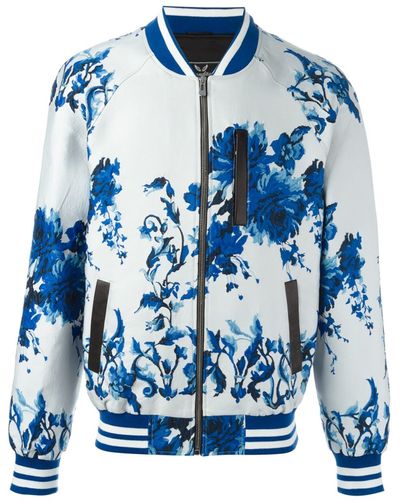 Unconditional Floral Print Bomber Jacket - Blue
