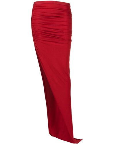 Rick Owens Edfu Ruched Asymmetric Skirt - Women's - Cotton - Red