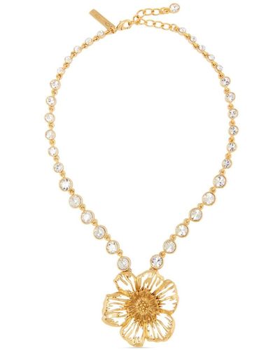 Oscar de la Renta Kristallverzierte Halskette mit Blumen - Mettallic