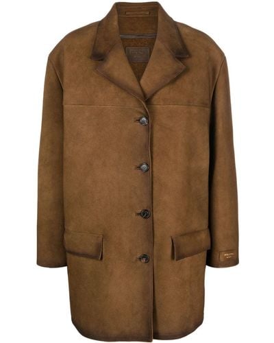 Prada Manteau boutonné en daim - Marron