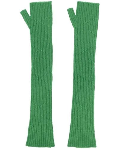 Barrie Long Knit Fingerless Gloves - Green