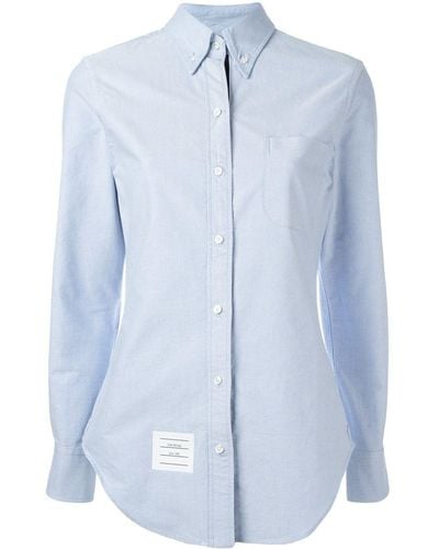 Thom Browne Long Sleeve Shirt Grosgrain Placket In Blue Oxford - Blauw