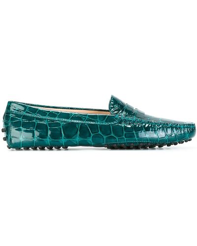 Tod's Crocodile-Effect Leather Loafers - Green