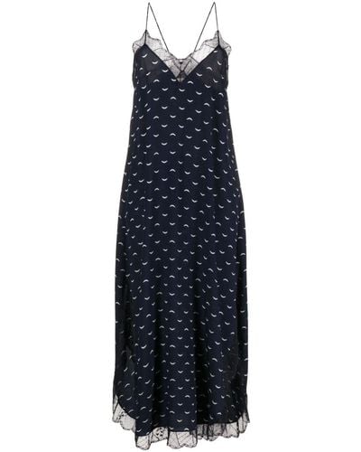 Zadig & Voltaire Lace-trim Silk Midi Dress - Blue