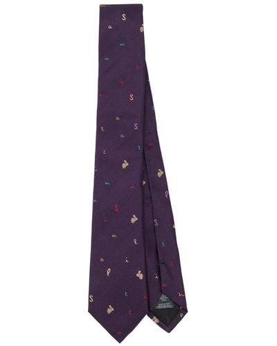 Paul Smith Rabbit-embroidered Silk Tie - Purple