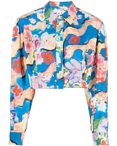 Marni Floral-print Cropped Shirt - Blue