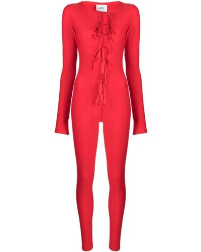 Atu Body Couture Tie-fastening Satin-finish Catsuit - Red