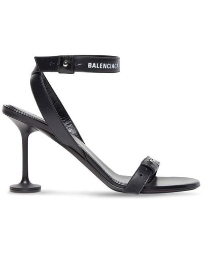Balenciaga Afterhour 90mm Sandal In Black Smooth Calfskin - White