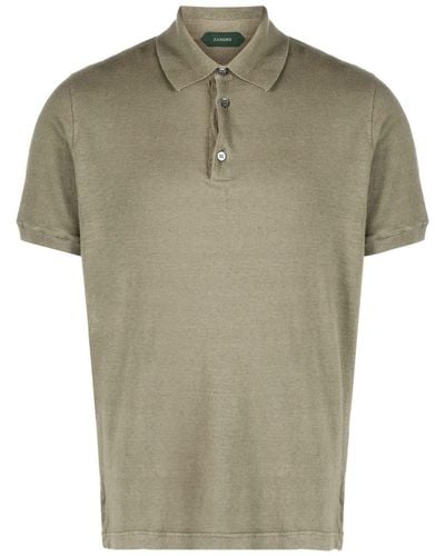 Zanone Short-sleeves Cotton-linen Polo Shirt - Green