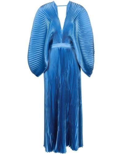 L'idée Robe plissée Versaille à coupe longue - Bleu