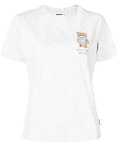 Chocoolate T-Shirt mit Teddy-Print - Weiß