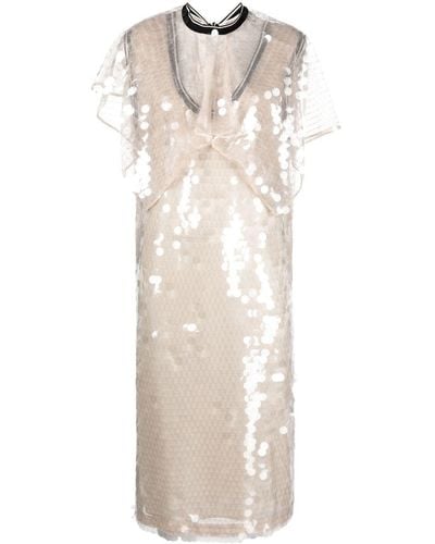 Plan C Sequin-embellished V-neck Dress - Natural