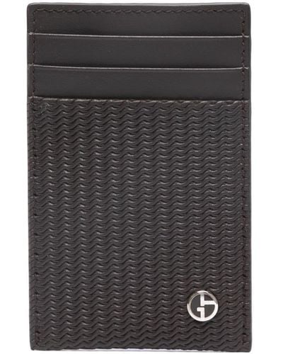 Giorgio Armani Wavy-embossed Leather Cardholder - Black