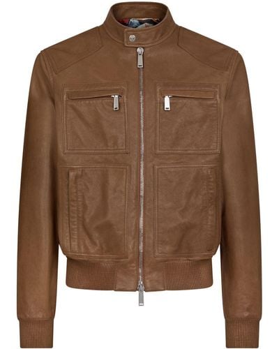 DSquared² Zip-up Leather Jacket - Brown