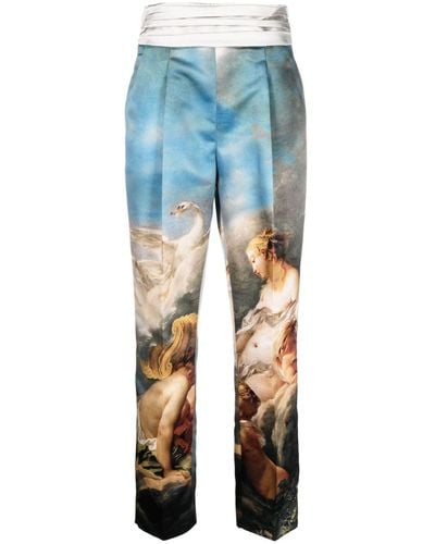 Roberto Cavalli Painting-print Silk Tailored Pants - Blue
