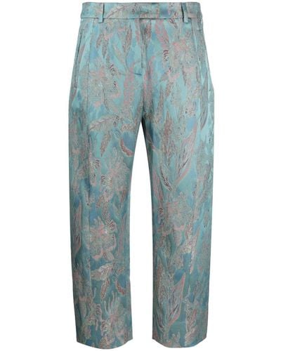 Alberto Biani Floral-jacquard Cropped Pants - Blue
