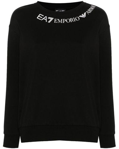 EA7 Logo-print Cotton Sweatshirt - Black