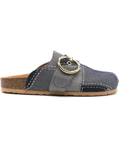 See By Chloé Denim-patchwork Buckle-detail Mule - Gray