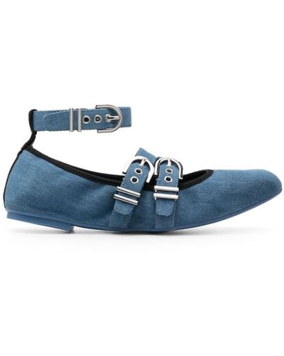 Stuart Weitzman Maverick Denim Flat Ballerina Shoes - Blue