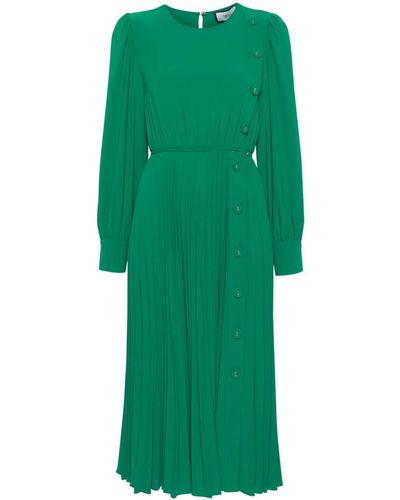 Nissa Pleated-skirt Midi Dress - Green