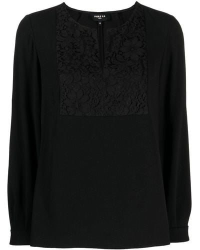 Paule Ka Embroidered Button-neck Top - Black